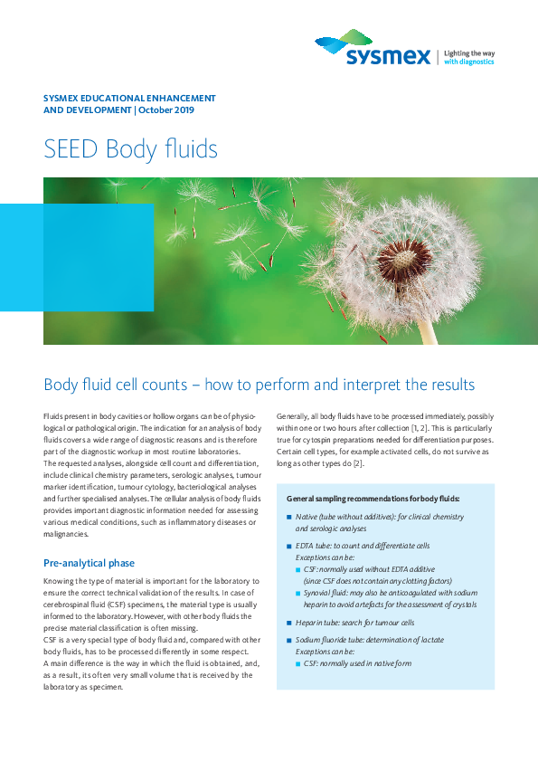 Body fluid cell counts – how to perform and interpret the results