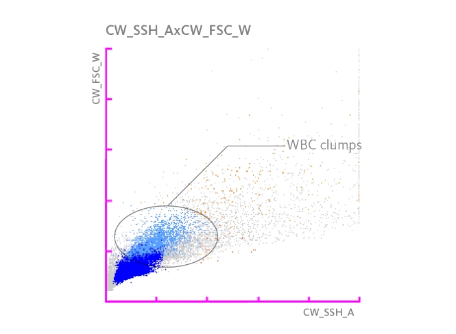 Scattergramm, das WBC-Clumps zeigt.