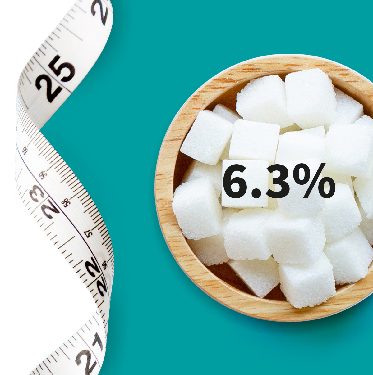 [.DE-de Germany (german)] •	A measuring tape and a bowl full of sugar cubes shown as a metaphor for diabetes